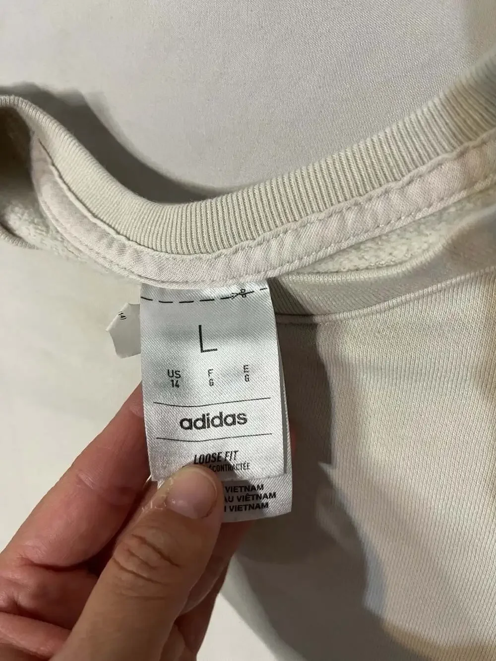 Adidas Essentials 3-Stripes Fleece Sweatshirt Size L Beige